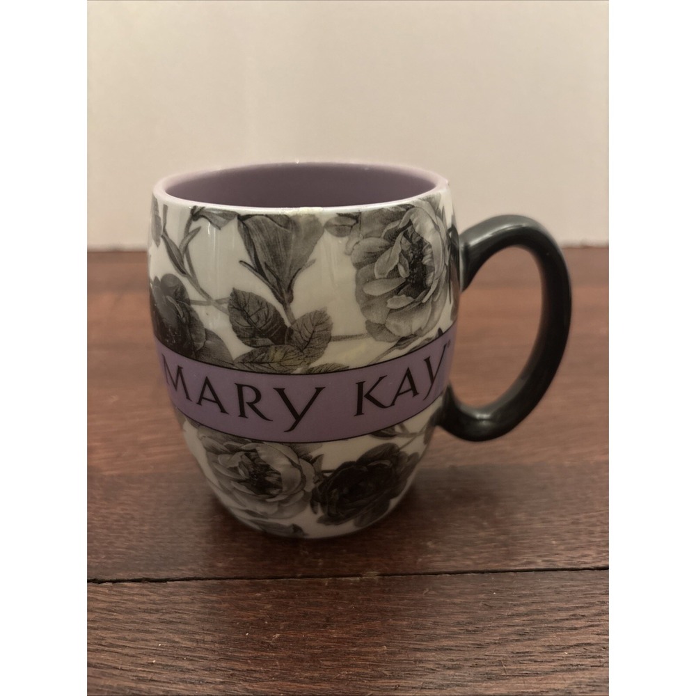Mary Kay Coffee Mug‎ Black & White and Purple Floral Design -Pretty!